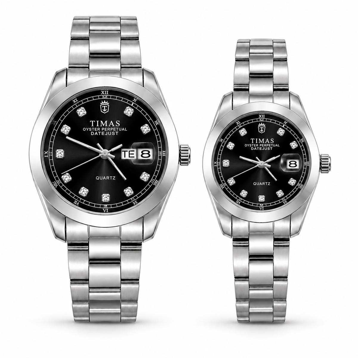 TIMAS Crystal Index Quartz Couple Watch Set with Calendar Display (AWTC-00309)