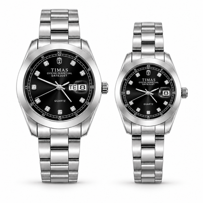 TIMAS Crystal Index Quartz Couple Watch Set with Calendar Display (AWTC-00309)