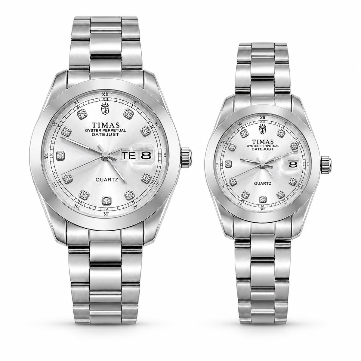 TIMAS Crystal Index Quartz Couple Watch Set with Calendar Display (AWTC-00309)