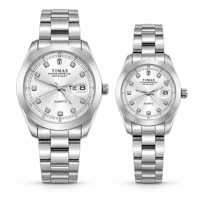 TIMAS Crystal Index Quartz Couple Watch Set with Calendar Display (AWTC-00309)
