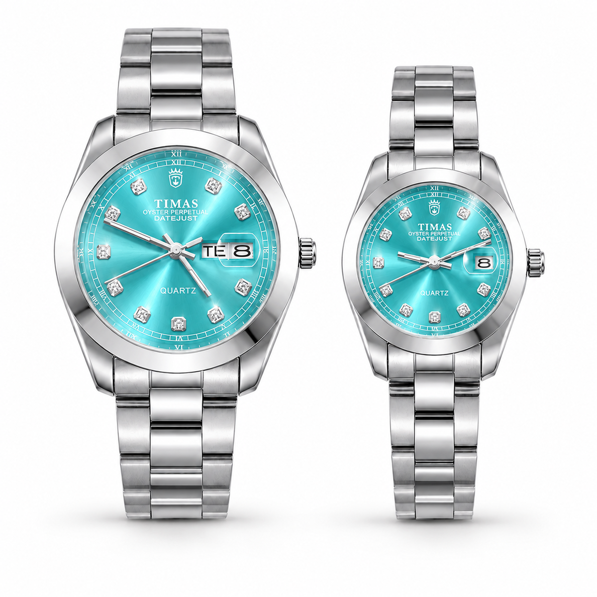 TIMAS Crystal Index Quartz Couple Watch Set with Calendar Display (AWTC-00309)