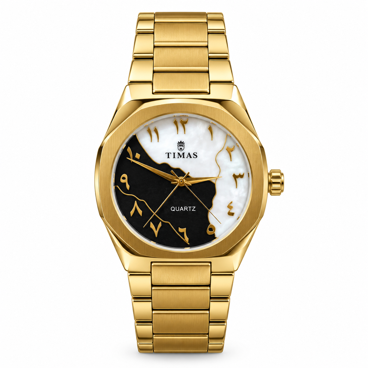 TIMAS Octagonal Bezel Dual-Split Map Dial Quartz Watch with Arabic Numerals (AWTM-00310)