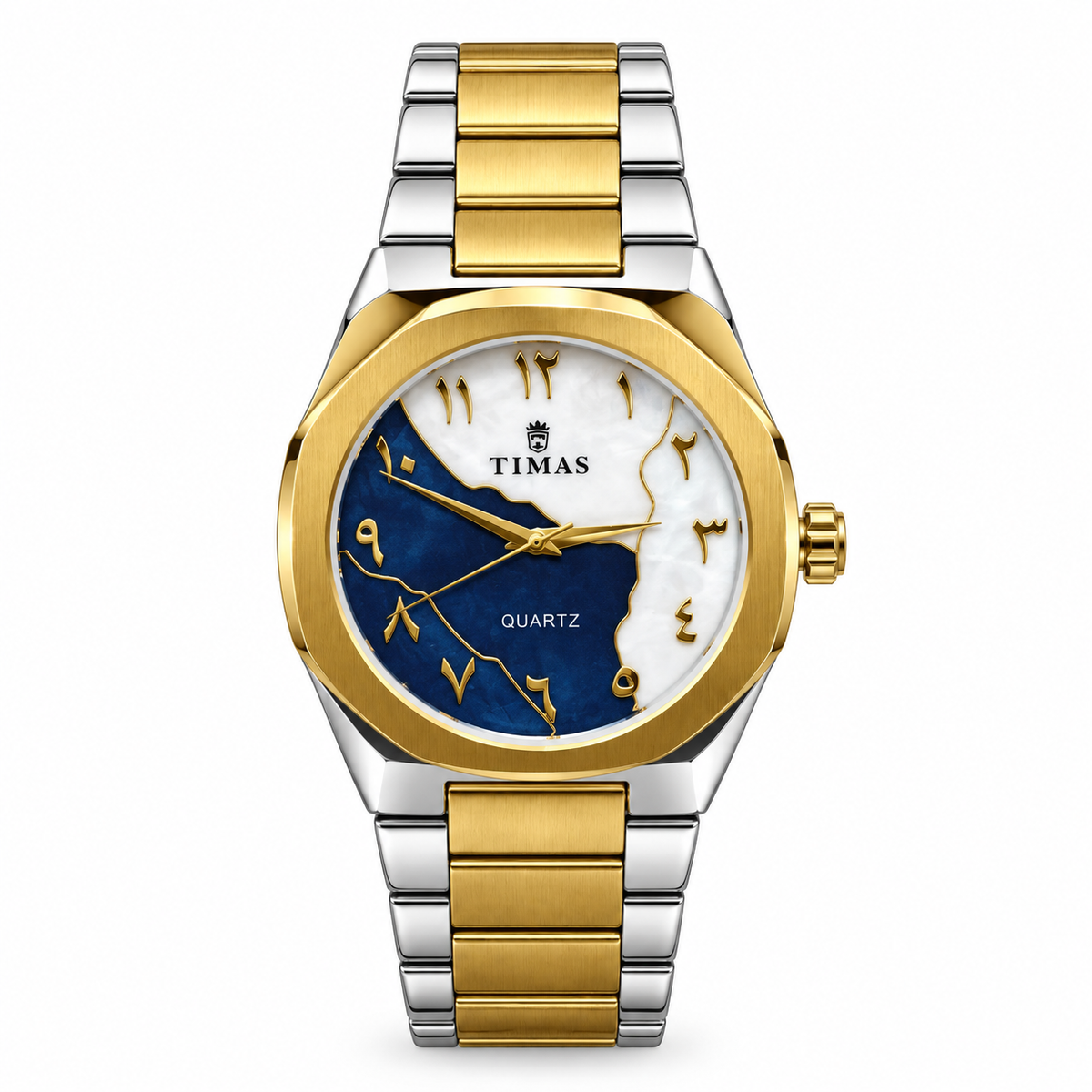 TIMAS Octagonal Bezel Dual-Split Map Dial Quartz Watch with Arabic Numerals (AWTM-00310)