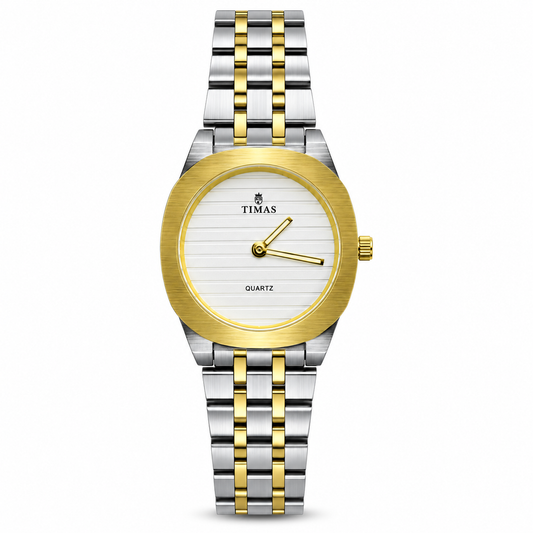 TIMAS Luxury Quartz Ladies Watch with Textured Line Dial & Metallic Chain Bracelet (AWTL-00312)