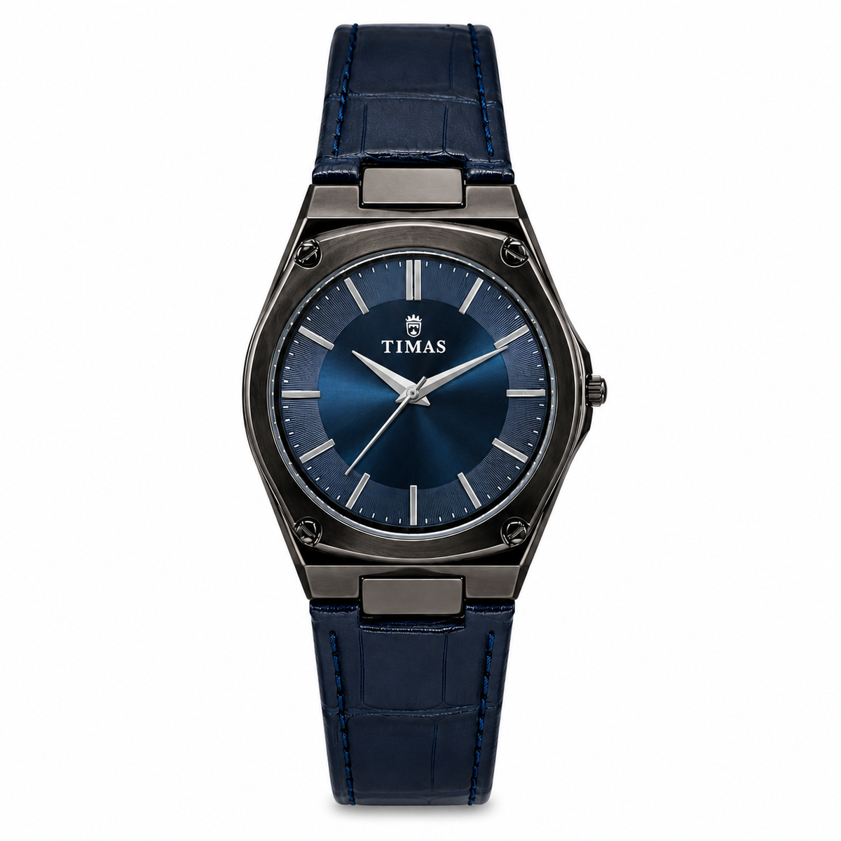 TIMAS Luxury Quartz Men's Watch with Textured Rim Dial & Leather Strap (AWTM-00313)