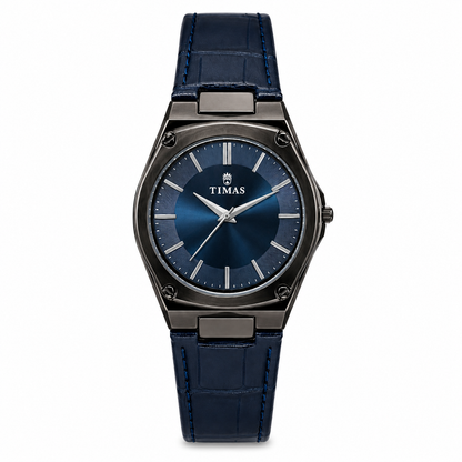 TIMAS Luxury Quartz Men's Watch with Textured Rim Dial & Leather Strap (AWTM-00313)