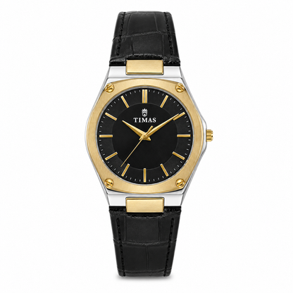 TIMAS Luxury Quartz Men's Watch with Textured Rim Dial & Leather Strap (AWTM-00313)
