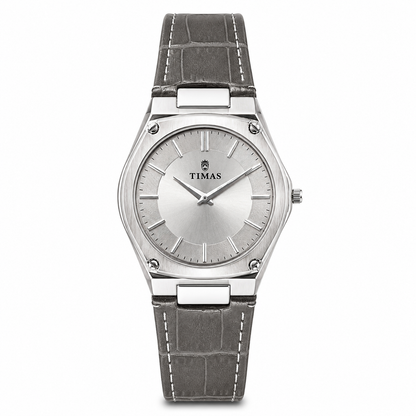 TIMAS Luxury Quartz Men's Watch with Textured Rim Dial & Leather Strap (AWTM-00313)