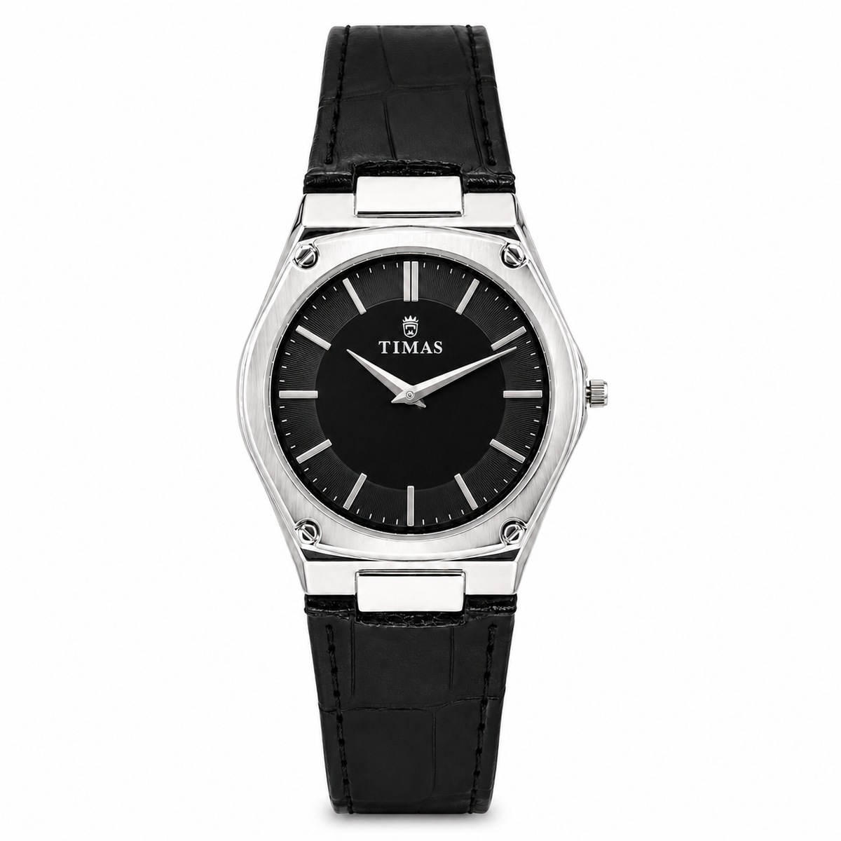 TIMAS Luxury Quartz Men's Watch with Textured Rim Dial & Leather Strap (AWTM-00313)