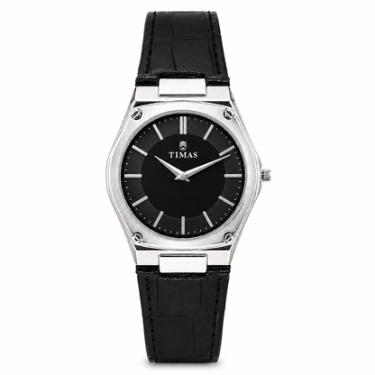 TIMAS Luxury Quartz Men's Watch with Textured Rim Dial & Leather Strap (AWTM-00313)