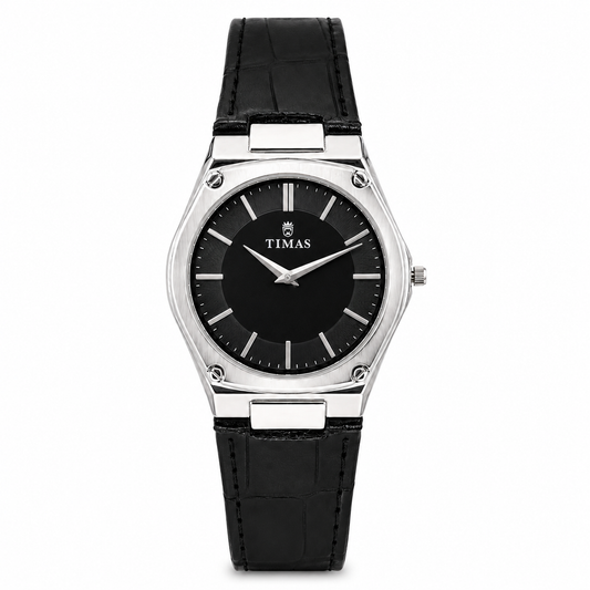 TIMAS Luxury Quartz Men's Watch with Textured Rim Dial & Leather Strap (AWTM-00313)