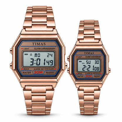 TIMAS Vintage Digital Couple Watch with Alarm, LED Backlight & Chronograph (AWTC-00316)