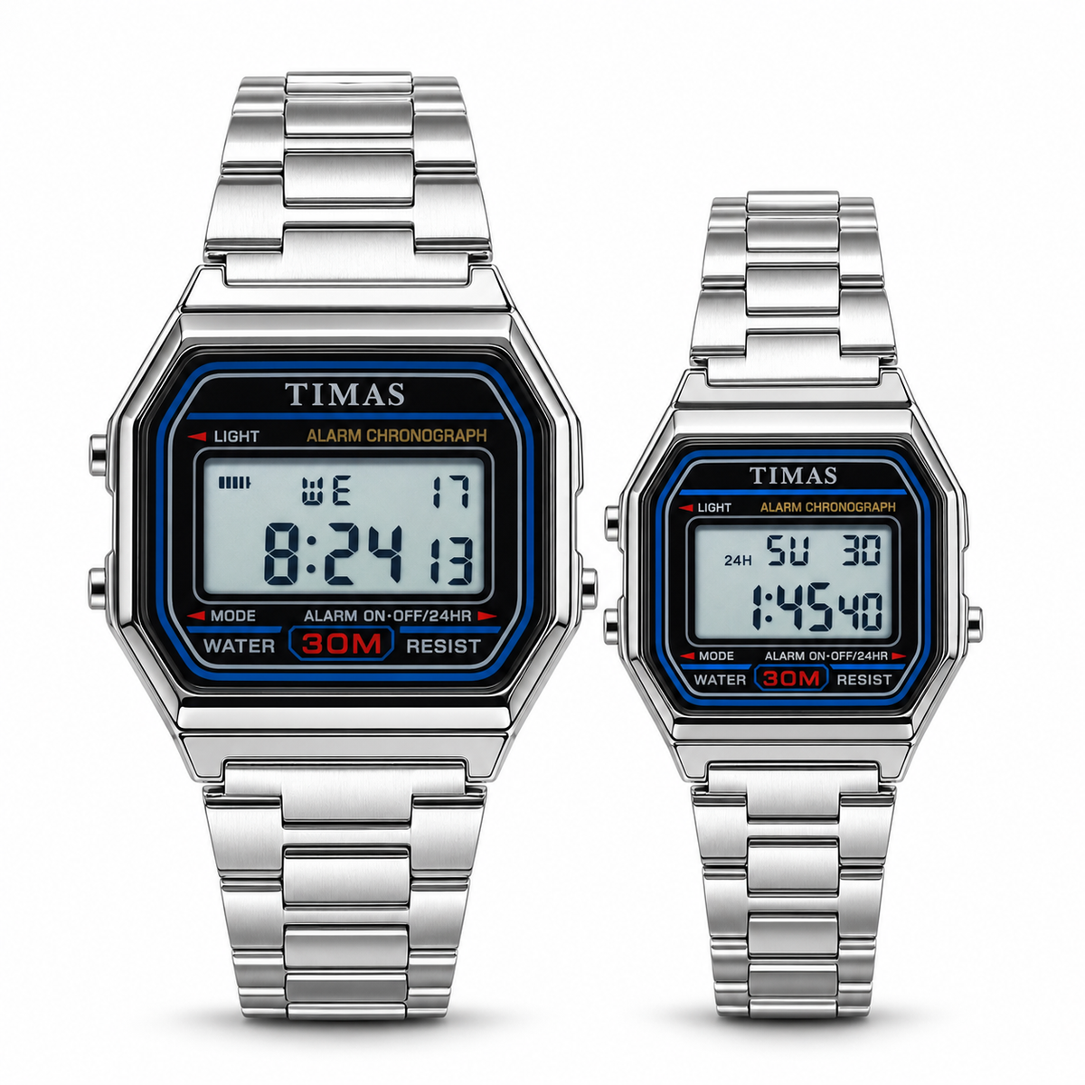 TIMAS Vintage Digital Couple Watch with Alarm, LED Backlight & Chronograph (AWTC-00316)