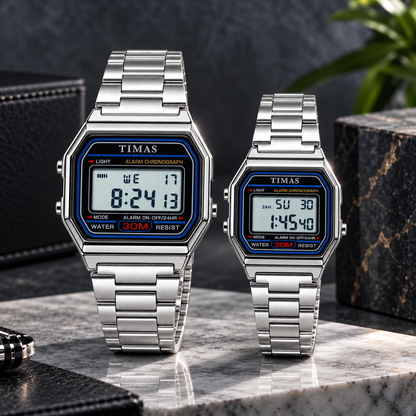 TIMAS Vintage Digital Couple Watch with Alarm, LED Backlight & Chronograph (AWTC-00316)