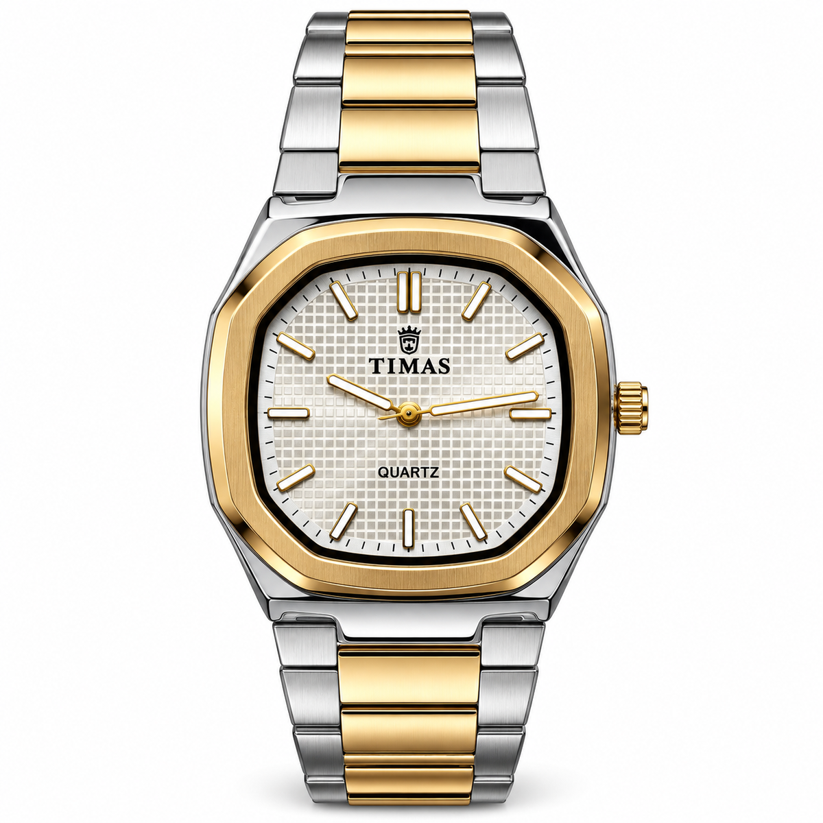 TIMAS Quartz Men's Watch with Grid Textured Dial & Metallic Bracelet (AWTM-00317)