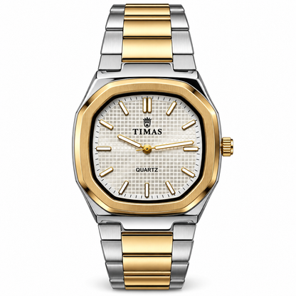 TIMAS Quartz Men's Watch with Grid Textured Dial & Metallic Bracelet (AWTM-00317)