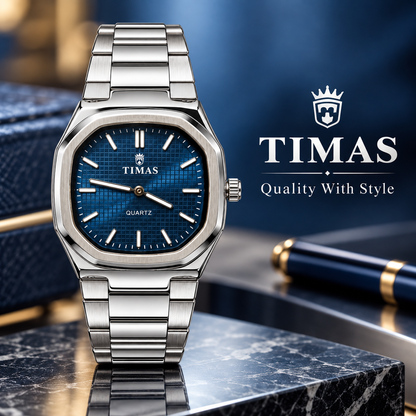 TIMAS Quartz Men's Watch with Grid Textured Dial & Metallic Bracelet (AWTM-00317)