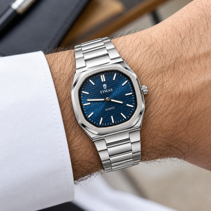 TIMAS Quartz Men's Watch with Grid Textured Dial & Metallic Bracelet (AWTM-00317)
