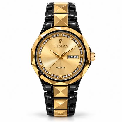 TIMAS Premium Pure Ceramic Quartz Watch with Crystal Inner Bezel & Day-Date Display