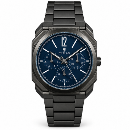 TIMAS Octagonal Quartz Men's Watch with Multi-Subdial Display & Two-Tone Metallic Bracelet (AWTM-00326)