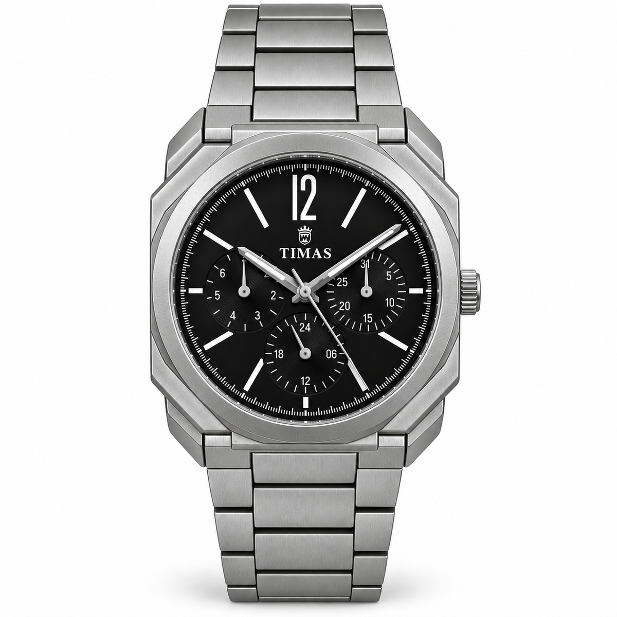TIMAS Octagonal Quartz Men's Watch with Multi-Subdial Display & Two-Tone Metallic Bracelet (AWTM-00326)