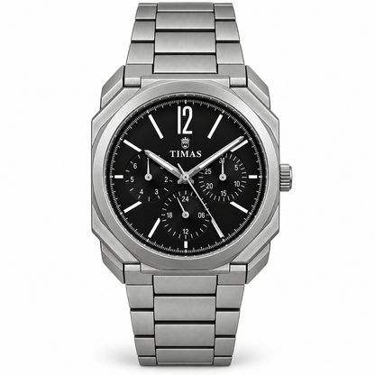 TIMAS Octagonal Quartz Men's Watch with Multi-Subdial Display & Two-Tone Metallic Bracelet (AWTM-00326)
