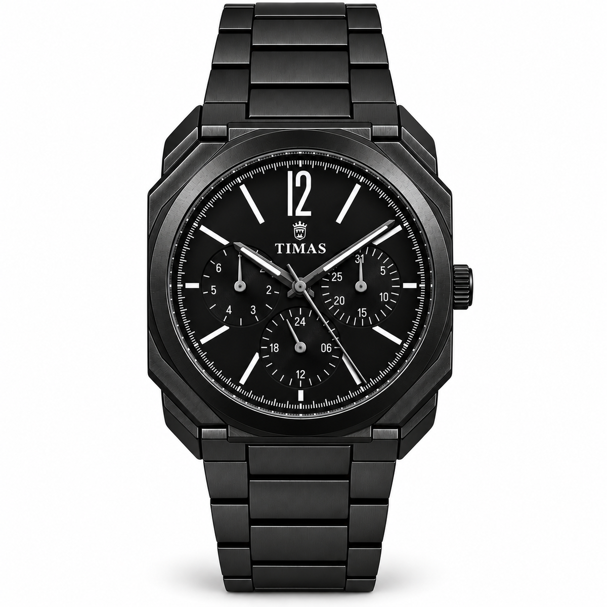TIMAS Octagonal Quartz Men's Watch with Multi-Subdial Display & Two-Tone Metallic Bracelet (AWTM-00326)
