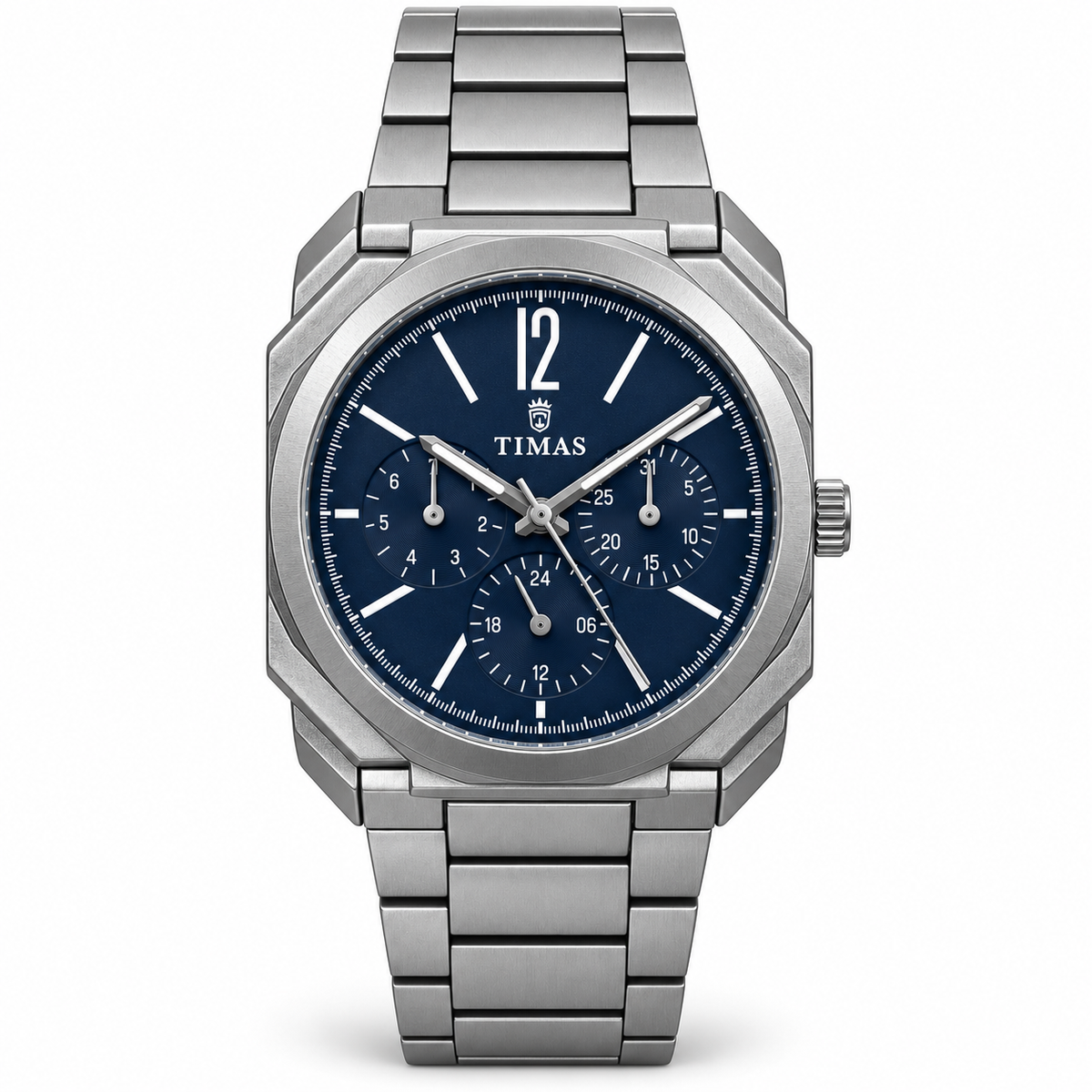 TIMAS Octagonal Quartz Men's Watch with Multi-Subdial Display & Two-Tone Metallic Bracelet (AWTM-00326)