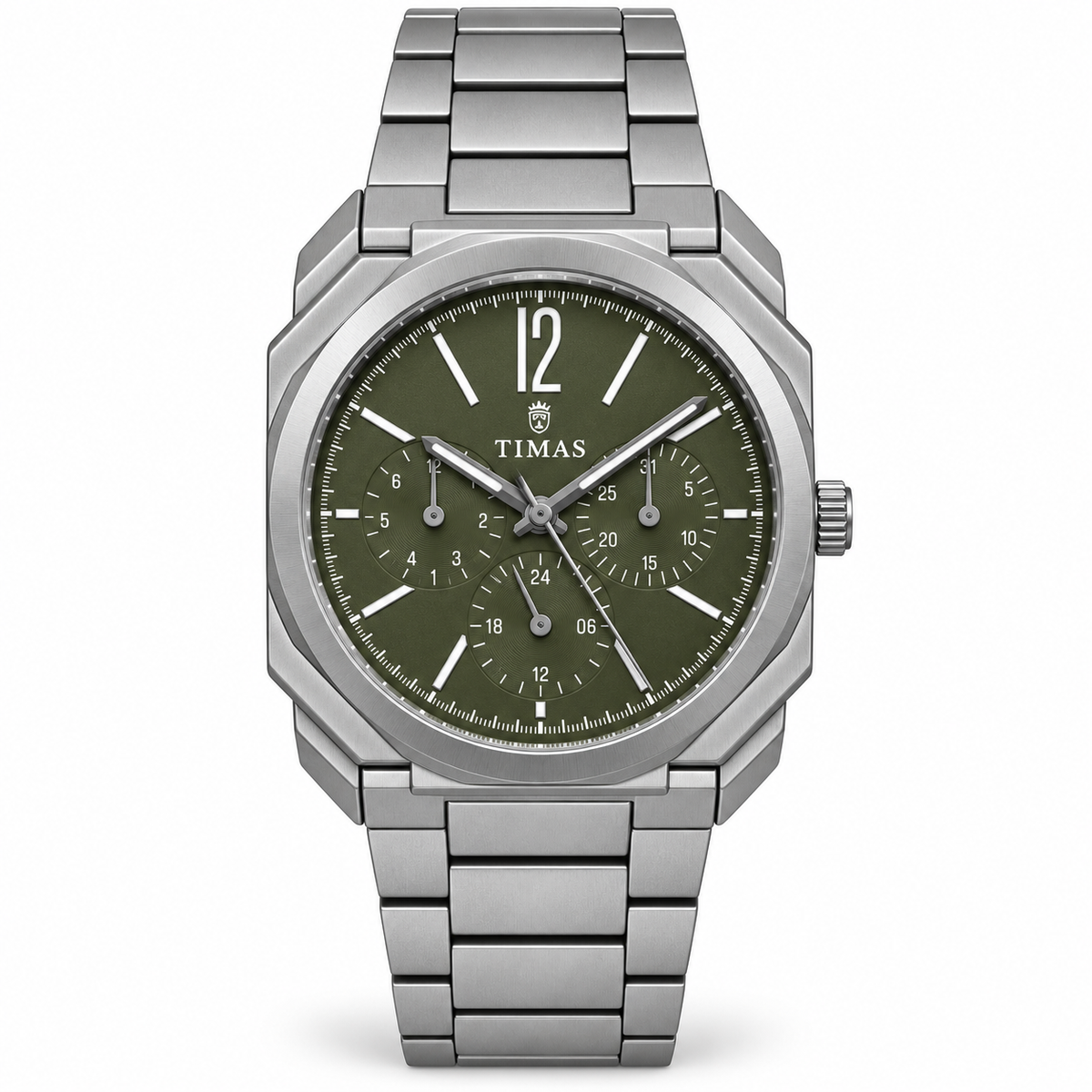 TIMAS Octagonal Quartz Men's Watch with Multi-Subdial Display & Two-Tone Metallic Bracelet (AWTM-00326)