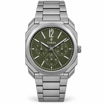 TIMAS Octagonal Quartz Men's Watch with Multi-Subdial Display & Two-Tone Metallic Bracelet (AWTM-00326)