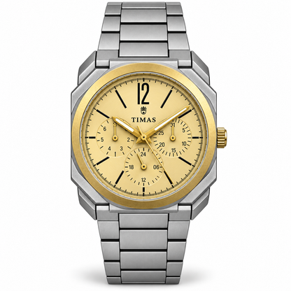 TIMAS Octagonal Quartz Men's Watch with Multi-Subdial Display & Two-Tone Metallic Bracelet (AWTM-00326)