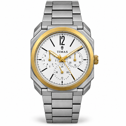 TIMAS Octagonal Quartz Men's Watch with Multi-Subdial Display & Two-Tone Metallic Bracelet (AWTM-00326)
