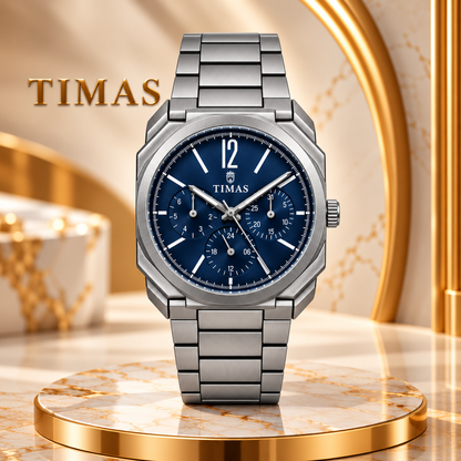 TIMAS Octagonal Quartz Men's Watch with Multi-Subdial Display & Two-Tone Metallic Bracelet (AWTM-00326)