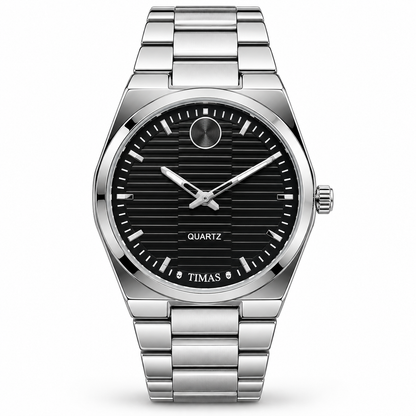 TIMAS Quartz Men's Watch with Horizontal Textured Dial & Metallic Chain Bracelet (AWTM-00330)