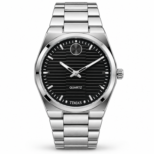 TIMAS Quartz Men's Watch with Horizontal Textured Dial & Metallic Chain Bracelet (AWTM-00330)