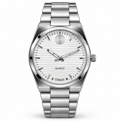 TIMAS Quartz Men's Watch with Horizontal Textured Dial & Metallic Chain Bracelet (AWTM-00330)