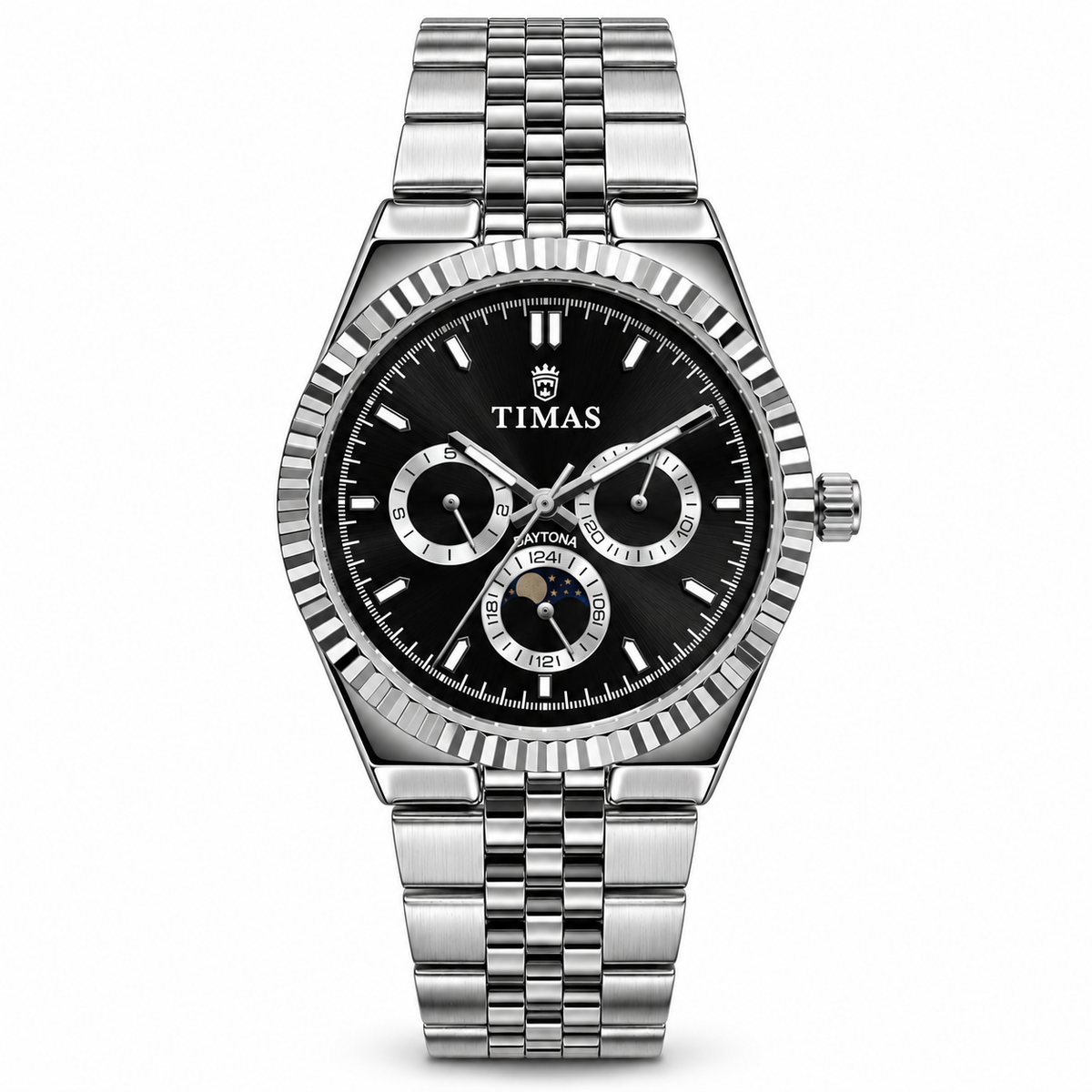 TIMAS Quartz Chronograph Watch with Moon Phase & Jubilee Metallic Bracelet (AWTM-00329)