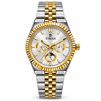 TIMAS Quartz Chronograph Watch with Moon Phase & Jubilee Metallic Bracelet (AWTM-00329)