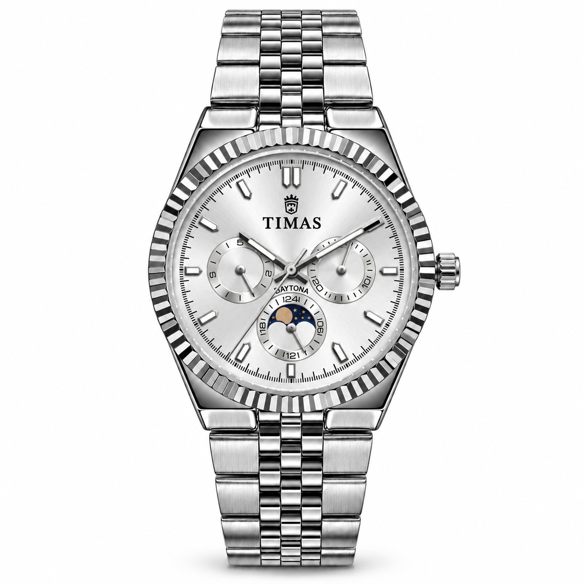 TIMAS Quartz Chronograph Watch with Moon Phase & Jubilee Metallic Bracelet (AWTM-00329)