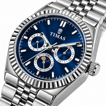 TIMAS Quartz Chronograph Watch with Moon Phase & Jubilee Metallic Bracelet (AWTM-00329)