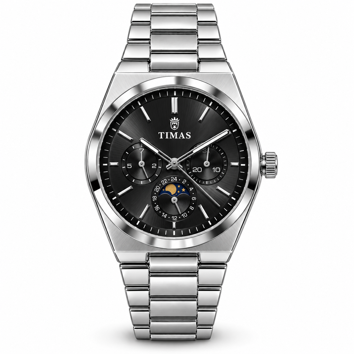 TIMAS Quartz Chronograph Watch with Moon Phase & Integrated Metallic Bracelet (AWTM-00336)