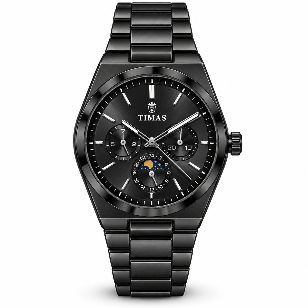 TIMAS Quartz Chronograph Watch with Moon Phase & Integrated Metallic Bracelet (AWTM-00336)
