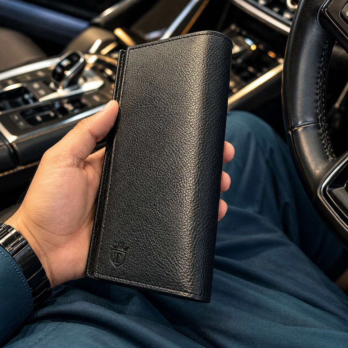 TIMAS Long Executive Men's Leather Wallet with Magnetic Closure & Wooden Gift Box (4-Magnet)
