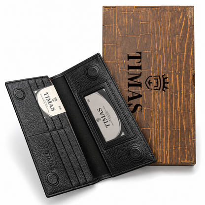 TIMAS Long Executive Men's Leather Wallet with Magnetic Closure & Wooden Gift Box (4-Magnet)