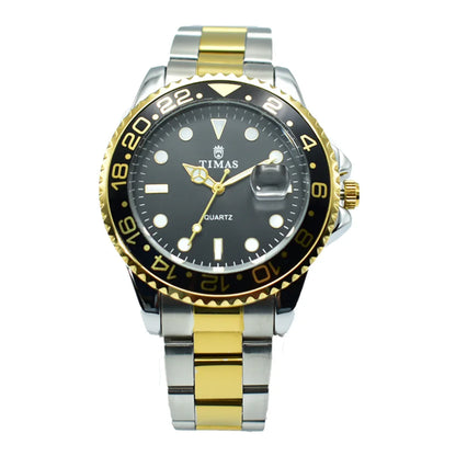 Timas Men's Watch – Black Dial with Metal Bracelet