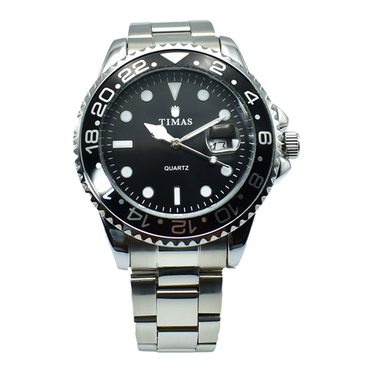 Timas Men's Watch – Black Dial with Metal Bracelet