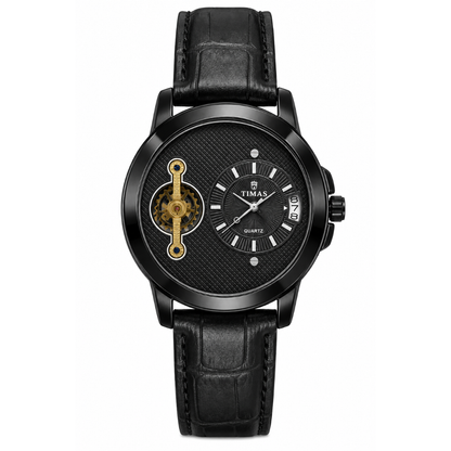 TIMAS Asymmetrical Dial Gear Accent Edition | Textured Leather Strap Quartz Watch (AWTM-00155)