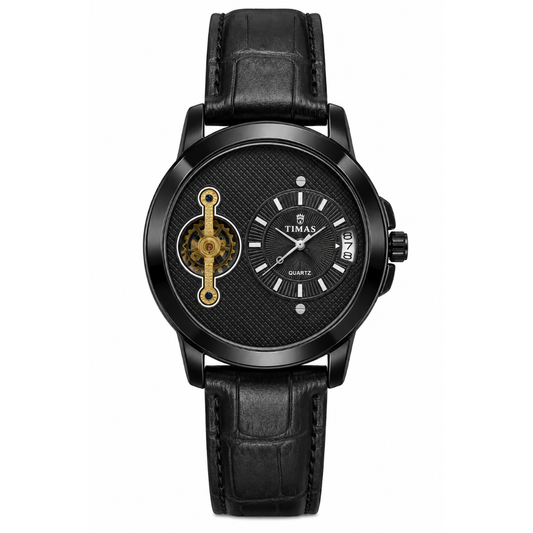 TIMAS Asymmetrical Dial Gear Accent Edition | Textured Leather Strap Quartz Watch (AWTM-00155)