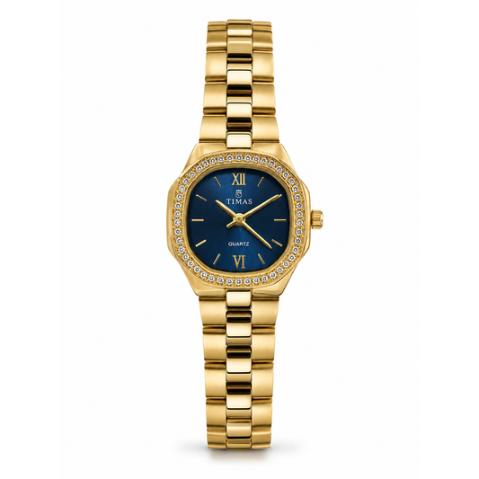 TIMAS Crystal Bezel Oval Cushion Edition | Metallic Bracelet Quartz Watch (AWTL-00291)