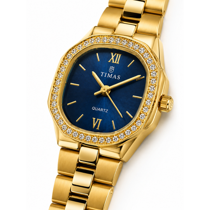 TIMAS Crystal Bezel Oval Cushion Edition | Metallic Bracelet Quartz Watch (AWTL-00291)